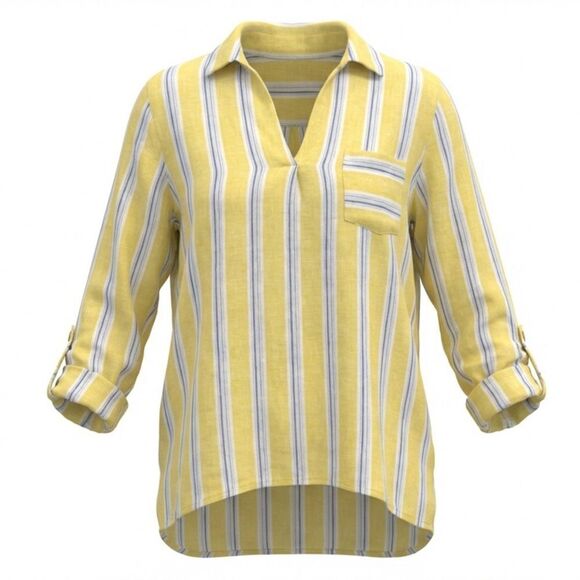 J. Jill Tops - J JILL WOMENS LINEN BLOUSE YELLOW WITH BLUE WHITE STRIPES SIZE L